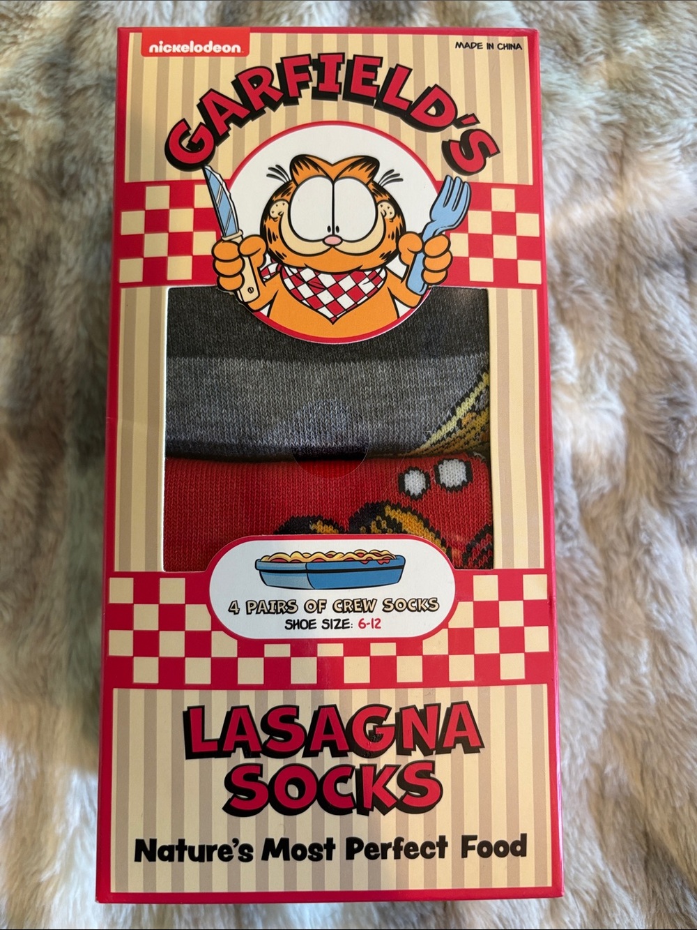 Nickelodeon Garfield Lasagna Crew Socks Four Pair Gift Pack Size 6-12
